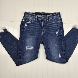 Judy Blue Skinny Fit Distressed Raw Hem Jeans